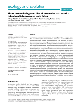 Shifts in Morphology and Diet of Non-Native Sticklebacks Introduced