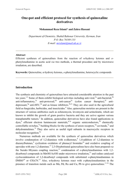 One-Pot and Efficient Protocol for Synthesis of Quinoxaline Derivatives