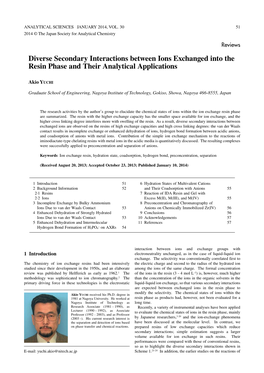 Diverse Secondary Interactions Between Ions Exchanged Into the Resin Phase and Their Analytical Applications