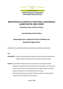 Importância Da Horticultura Para a Segurança Alimentar Em Cabo Verde