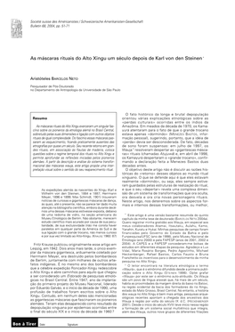 BSSA 68, 2004, Pp. 51-71 > Aristóteles BARCELOS NETO | As Máscaras Rituais Do Alto Xingu Um Século Depois De Karl Von