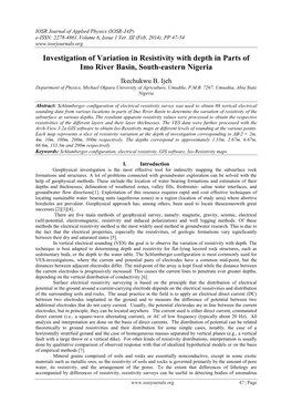 Investigation of Variation in Resistivity with Depth in Parts of Imo River Basin, South-Eastern Nigeria