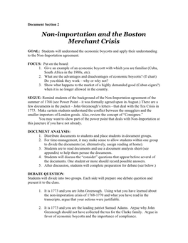 Non-Importation and the Boston Merchant Crisis