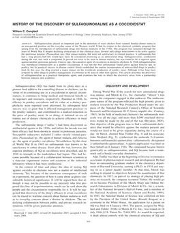 History of the Discovery of Sulfaquinoxaline As a Coccidiostat