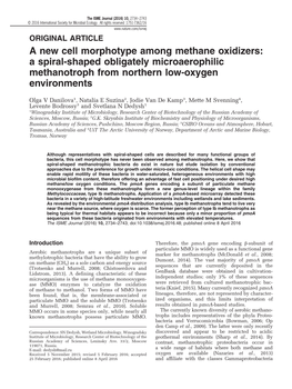 A New Cell Morphotype Among Methane Oxidizers: a Spiral-Shaped Obligately Microaerophilic Methanotroph from Northern Low-Oxygen Environments