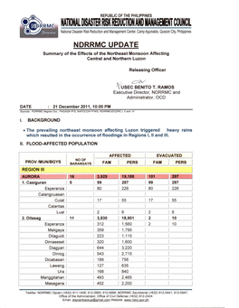NDRRMC Update Re Effects of the Northeast Monsoon As of 21 Dec