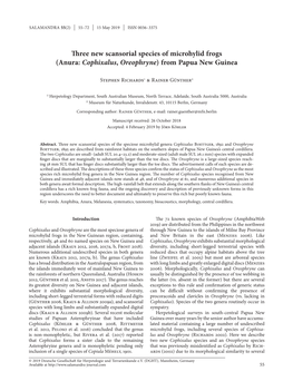Three New Scansorial Species of Microhylid Frogs (Anura: Cophixalus, Oreophryne) from Papua New Guinea