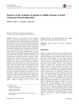 Patterns of the Evolution of Aptychi of Middle Jurassic to Early Cretaceous Boreal Ammonites