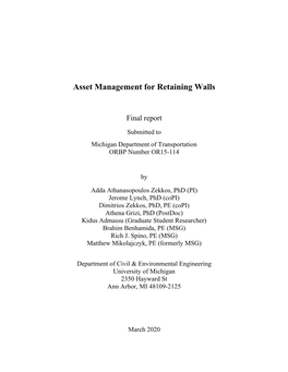 Asset Management of Retaining Walls Using Monitoring Data