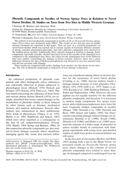 Phenolic Compounds in Needles of Norway Spruce Trees in Relation to Novel Forest Decline