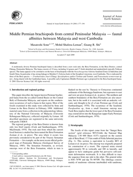 Middle Permian Brachiopods from Central Peninsular Malaysia Ð Faunal Af®Nities Between Malaysia and West Cambodia
