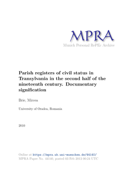 Parish Registers of Civil Status in Transylvania in the Second Half of the Nineteenth Century