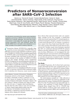 Predictors of Nonseroconversion After SARS-Cov-2 Infection Weimin Liu,1 Ronnie M