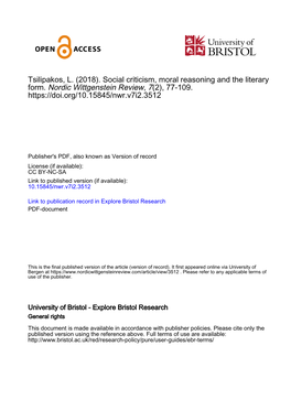 Tsilipakos, L. (2018). Social Criticism, Moral Reasoning and the Literary Form