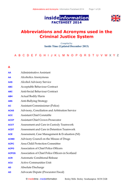 Abbreviations and Acronyms Used in the Criminal Justice System