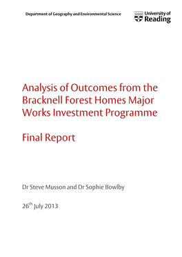 Analysis of Outcomes from the Bracknell Forest Homes Major Works Investment Programme