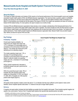 Massachusetts Acute Hospital and Health System Financial Performance Fiscal Year Data Through March 31, 2020 July 2020