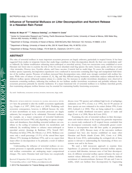 Influence of Terrestrial Molluscs on Litter Decomposition and Nutrient Release in a Hawaiian Rain Forest