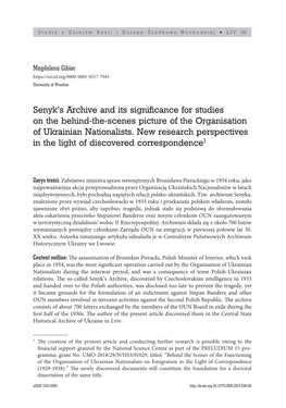 Senyk's Archive and Its Significance for Studies On