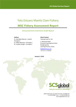 Yalu Estuary Manila Clam Fishery MSC Fishery Assessment Report