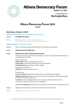 Athens Democracy Forum 2019 Agenda