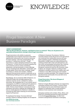 Frugal Innovation: a New Business Paradigm