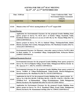 AGENDA for the 113 SEAC MEETING on 15 , 16 , & 17