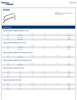 Applications Toyota Avalon Hybrid Limited L4 2.5L Toyota Avalon