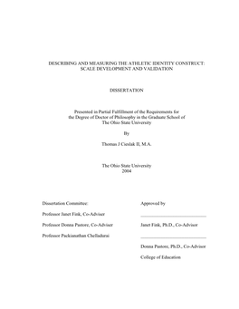 Describing and Measuring the Athletic Identity Construct: Scale Development and Validation