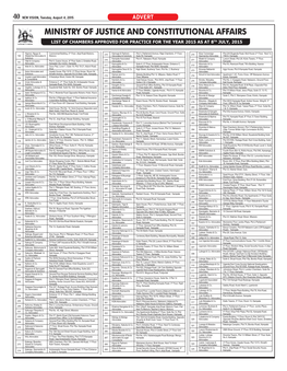 Ministry of Justice and Constitutional Affairs List of Chambers Approved for Practice for the Year 2015 As at 8Th July, 2015