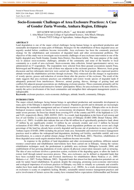 Socio-Economic Challenges of Area Exclosure Practices: a Case of Gonder Zuria Woreda, Amhara Region, Ethiopia