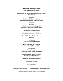 Annual Hennepin County Bar Memorial Session