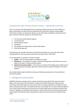 Carrowmore Lake Priority Area for Action – Deskstudy Summary