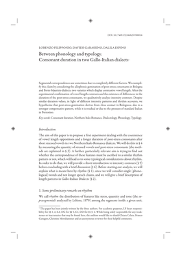 Between Phonology and Typology. Consonant Duration in Two Gallo-Italian Dialects1