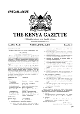 THE KENYA GAZETTE Published by Authority of the Republic of Kenya (Registered As a Newspaper at the G.P.O.)