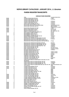 Parish Register Transcripts Ndfhs Library Catalogue