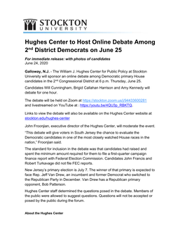 Hughes Center to Host Online Debate Among 2Nd District Democrats on June 25
