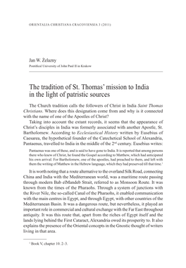 The Tradition of St. Thomas' Mission to India in the Light of Patristic Sources