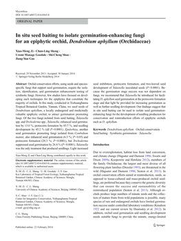 In Situ Seed Baiting to Isolate Germination-Enhancing Fungi for an Epiphytic Orchid, Dendrobium Aphyllum (Orchidaceae)