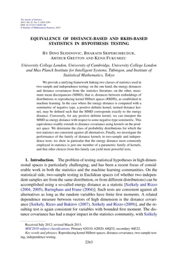 Equivalence of Distance-Based and Rkhs-Based Statistics in Hypothesis Testing