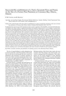 Successful Re-Establishment of a Native Savannah Flora and Fauna on the Site of a Former Pine Plantation at Constance Bay, Ottawa, Ontario