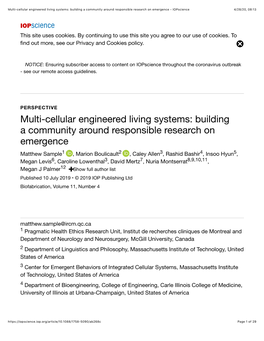 Multi-Cellular Engineered Living Systems: Building a Community Around Responsible Research on Emergence - Iopscience 4/28/20, 08�13