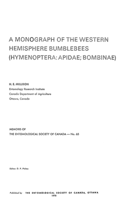 A Monograph of the Western Hemisphere Bumblebees (Hymenoptera: Ap1dae; Bqmbinae)