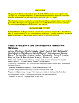 Spatial Distribution of Zika Virus Infection in Northeastern Colombia [Submitted]