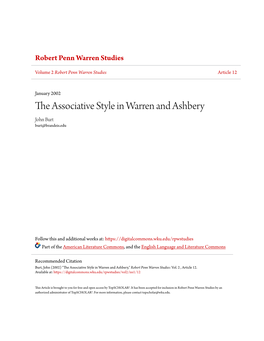 The Associative Style in Warren and Ashbery John Burt Burt@Brandeis.Edu