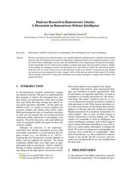 Dual-Use Research in Ransomware Attacks: a Discussion on Ransomware Defence Intelligence