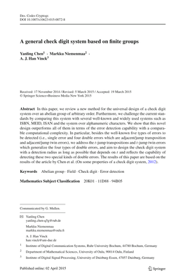 A General Check Digit System Based on Finite Groups