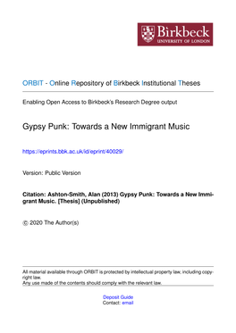 Gypsy Punk: Towards a New Immigrant Music