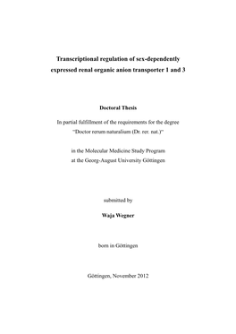 Transcriptional Regulation of Sex-Dependently Expressed Renal Organic Anion Transporter 1 and 3