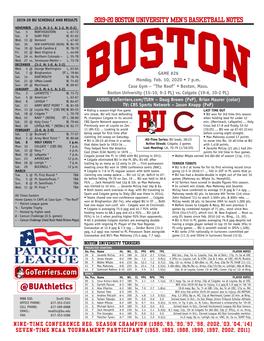 2019-20 Boston University Men's Basketball Notes